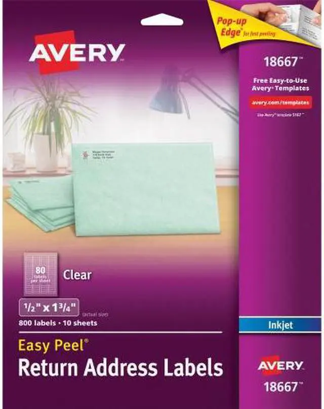 Alt view image 3 of 5 - Avery Matte Clear Return Address Labels, Sure Feed Technology, Inkjet, 1/2" x 1-3/4", 800 Labels (18667)
