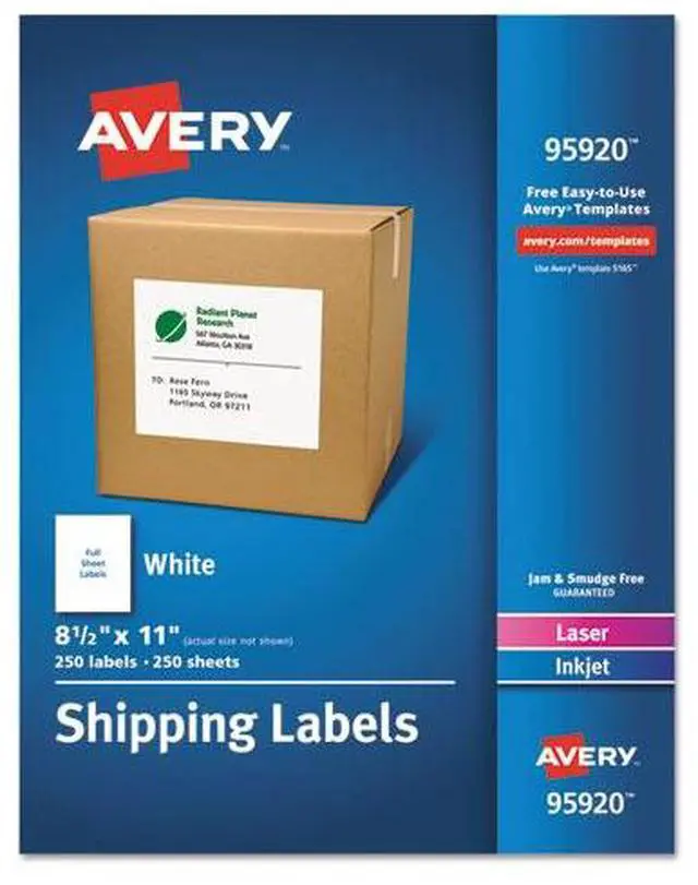 Alt view image 5 of 11 - Avery Shipping Labels, Permanent Adhesive, 8-1/2" x 11", 250 Labels (95920)