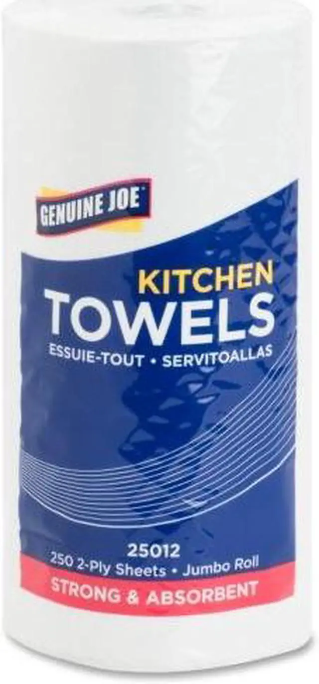 Alt view image 3 of 6 - Genuine Joe 250-sheet Roll Kitchen Towels - 2 Ply - 8" x 11" - 250 Sheets/Roll - White - Paper - Perforated, Chlorine-fr