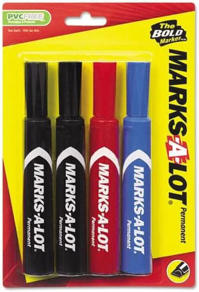 Alt view image 3 of 17 - Marks-A-Lot Regular Desk Style Permanent Marker Chisel Tip Assorted 4/Set 07905