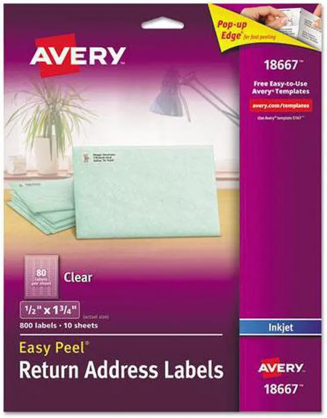 Alt view image 2 of 5 - Avery Matte Clear Return Address Labels, Sure Feed Technology, Inkjet, 1/2" x 1-3/4", 800 Labels (18667)