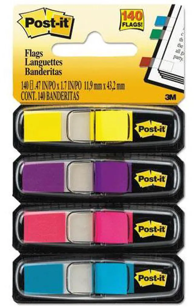 Alt view image 6 of 20 - 3M 6834AB Small Flags in Dispensers Four Bright Colors 35 per Color 4 Dispensers Pack