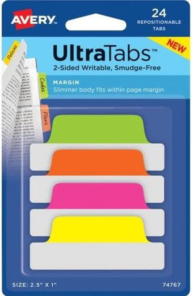 Alt view image 5 of 14 - Avery Ultra Tabs Repositionable Tabs 2.5 x 1 Neon:Green Orange Pink Yellow 24/Pk