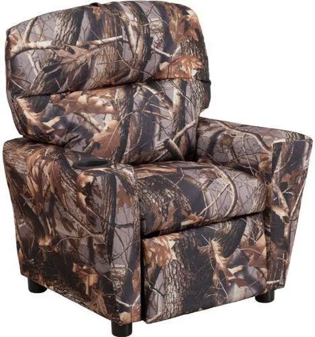 Alt view image 6 of 20 - Contemporary Camouflaged Fabric Kids Recliner with Cup Holder