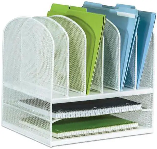 Alt view image 7 of 11 - Safco Mesh Desk Organizer Eight Sections Steel 13 1/2 x 11 3/8 x 13 White 3255WH
