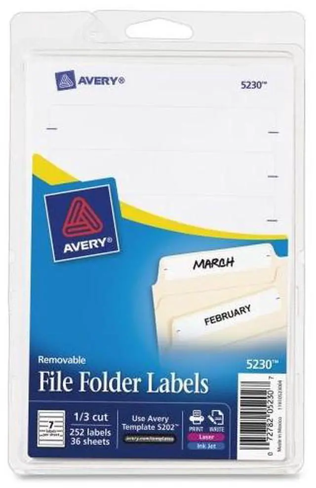 Main image of Avery Removable 1/3-Cut File Folder Labels Inkjet/Laser .66 x 3.44 White 252/PK