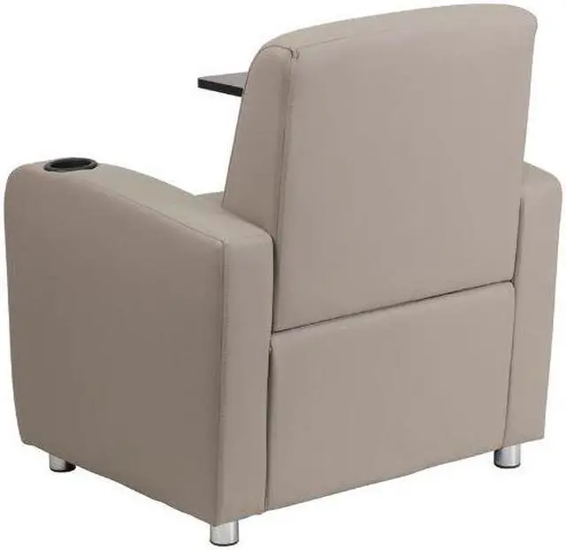 Alt view image 8 of 20 - Gray Leather Guest Chair with Tablet Arm, Chrome Legs and Cup Holder