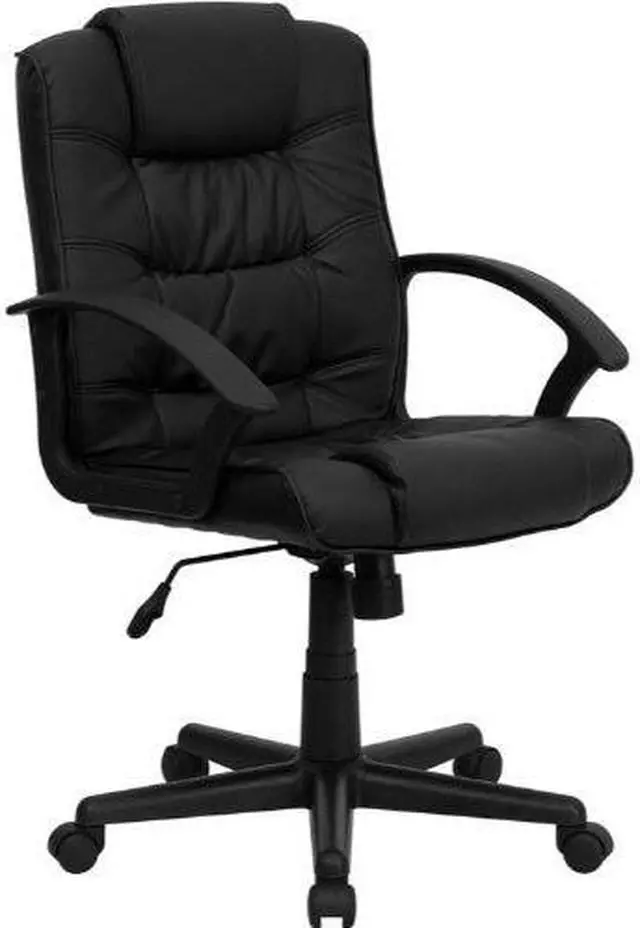 Alt view image 5 of 20 - Mid-Back Black Leather Swivel Task Chair with Arms