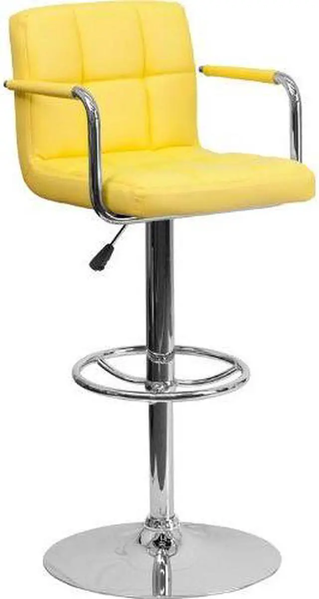 Alt view image 4 of 20 - Flash Furniture Contemporary Yellow Quilted Vinyl Adjustable Height Bar Stool with Arms and Chrome Base