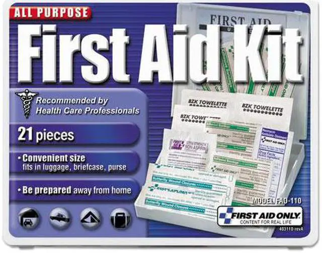 Main image of First Aid Only All-Purpose First Aid Kit 21 Pieces 4 3/4 x 3 x 1/2 Blue/White 110