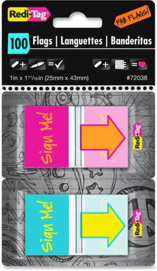 Alt view image 4 of 9 - Pop-Up Fab Page Flags w/Dispenser, "Sign Me!", Red/Orange, Teal/Yellow, 100/Pack