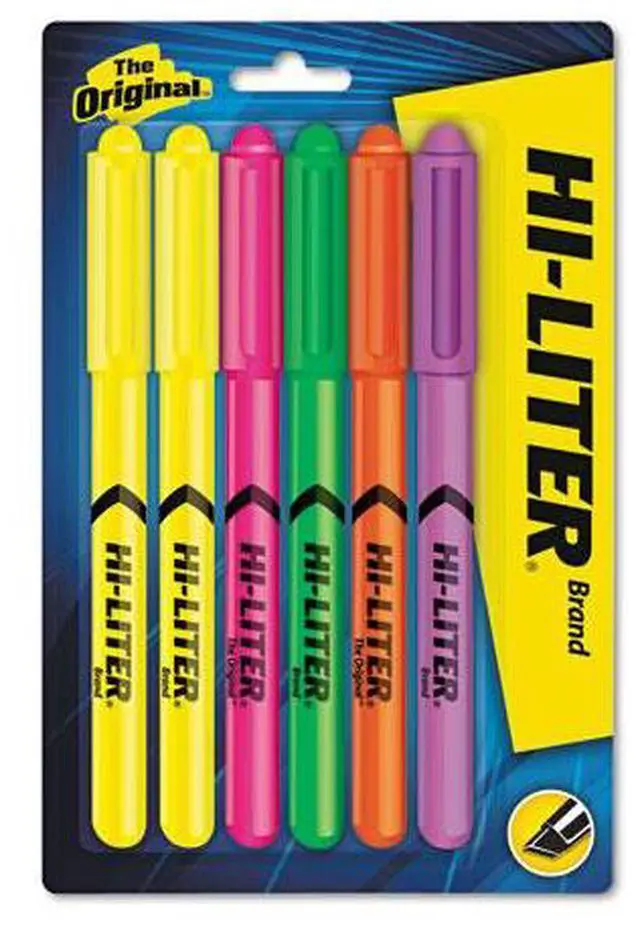 Alt view image 4 of 10 - Hi-Liter Pen Style Highlighter Chisel Assorted Fluorescent Colors 6/Set 23565