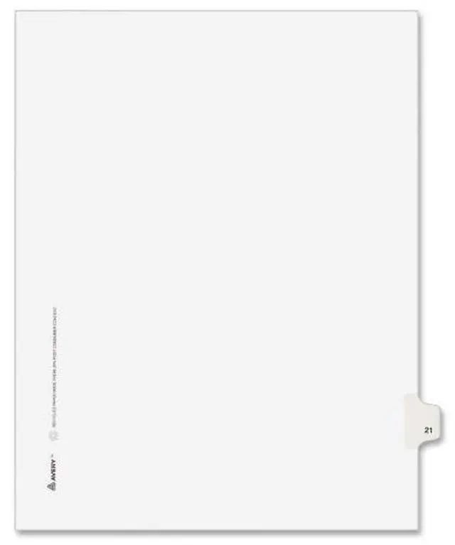 Alt view image 2 of 3 - Avery 82219 Allstate-Style Legal Side Tab Divider, Title: 21, Letter, White, 25/Pack