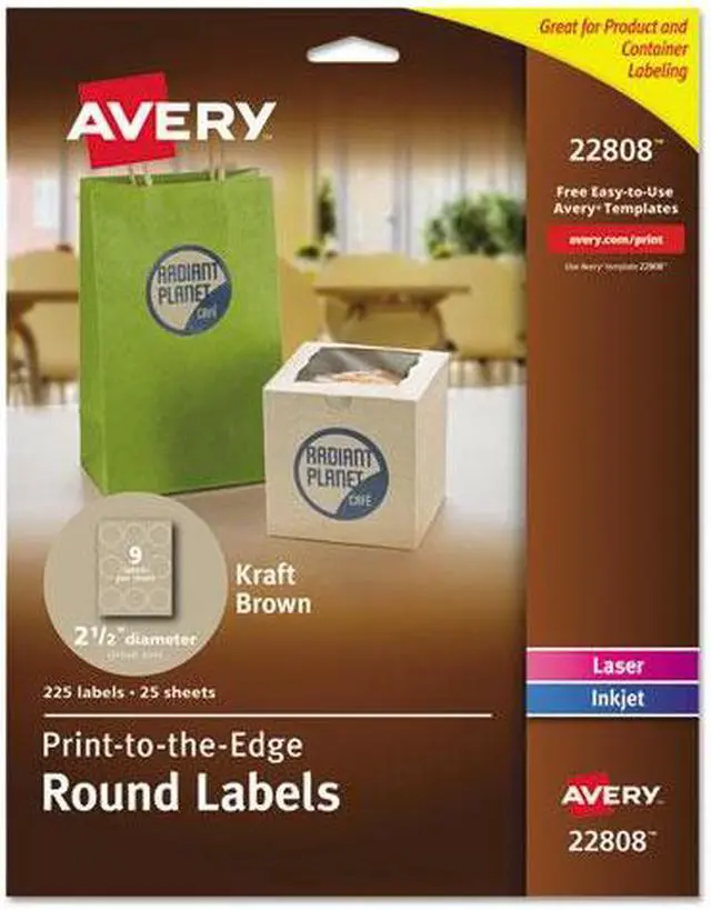 Alt view image 6 of 20 - Avery Round Print-to-the-Edge Labels 2 1/2" dia Brown Kraft 225/PK 22808