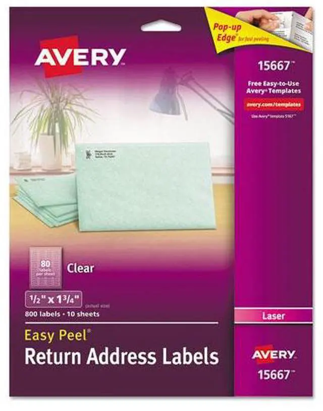 Alt view image 10 of 20 - Easy Peel Mailing Labels For Laser Printers, 1/2 X 1-3/4, Clear, 800/P