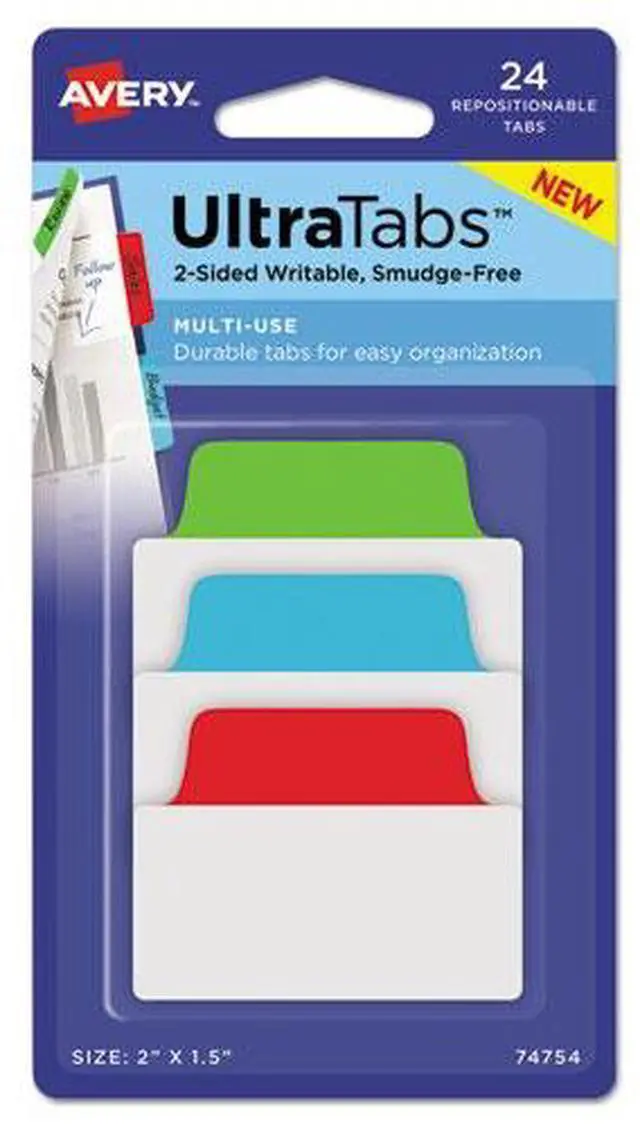 Alt view image 5 of 11 - Avery Ultra Tabs Repositionable Tabs 2 x 1 1/2 Primary: Blue Green Red 24/Pack