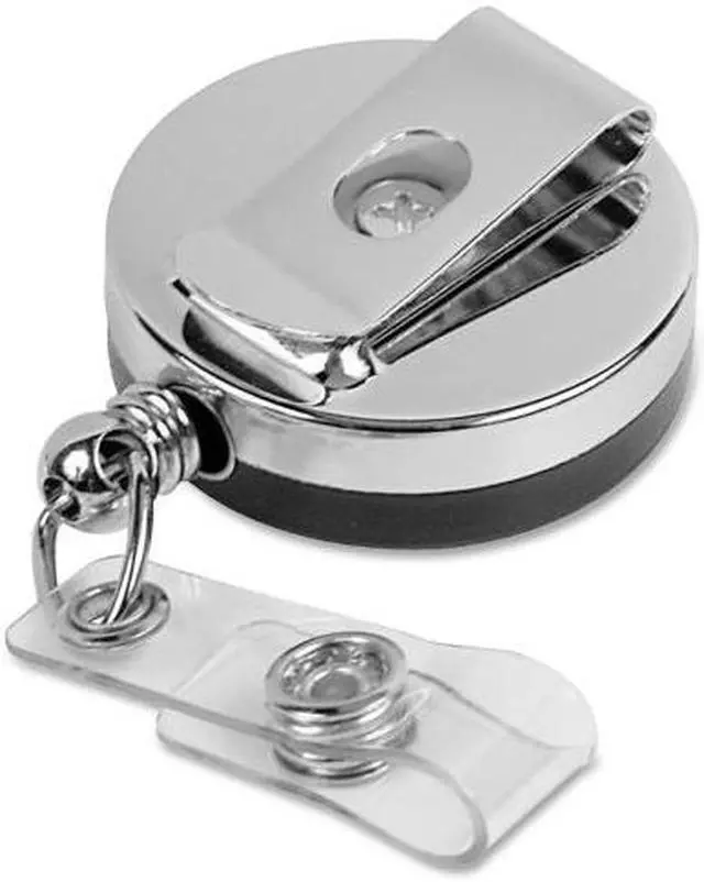 Alt view image 6 of 20 - Baumgartens Large ID Badge Reel Hvy-Duty Cord/Clip 30" Black/Chrome 68814