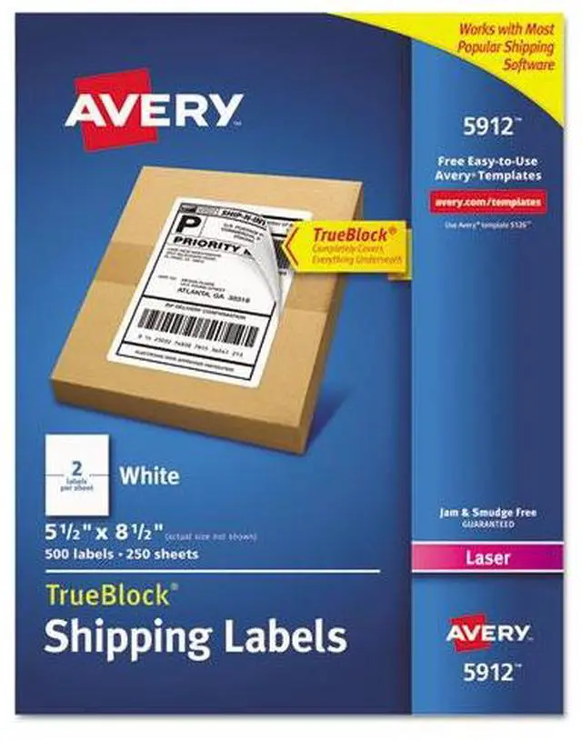 Alt view image 2 of 10 - Avery Shipping Labels, TrueBlock Technology, Permanent Adhesive, 5-1/2" x 8-1/2", 500 Labels (5912)