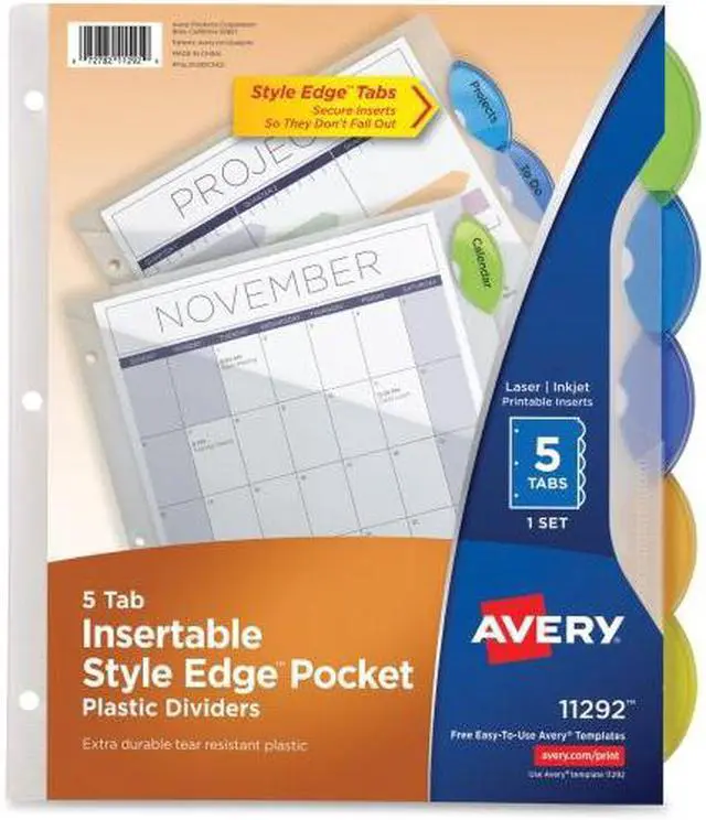 Alt view image 6 of 17 - Avery Style Edge Insertable Dividers with Pocket Multicolor 5-Tab 11 1/4 x 9 1/4