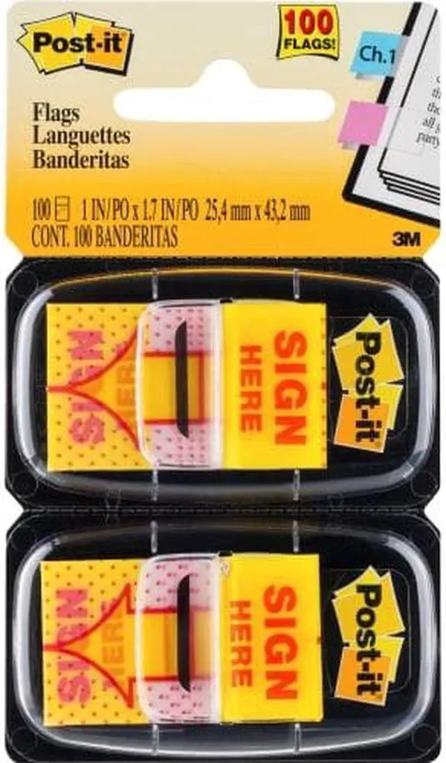 Alt view image 4 of 20 - 3M 680SH2 Message Flags Sign Here Yellow Two 50-Flag Dispensers per Pack