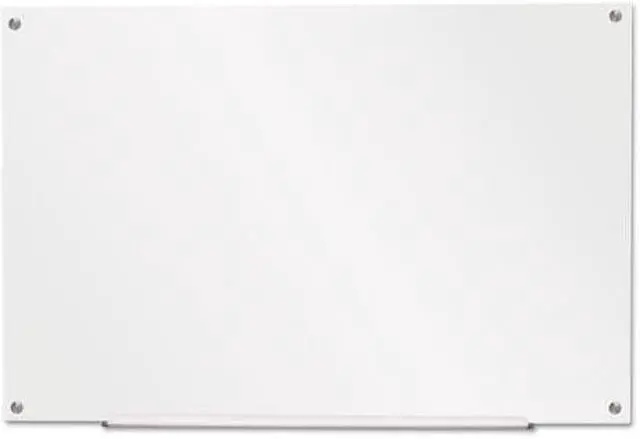 Main image of Universal Frameless Glass Marker Board, 36" X 24", White UNV43232 Includes marker holder and mounting kit