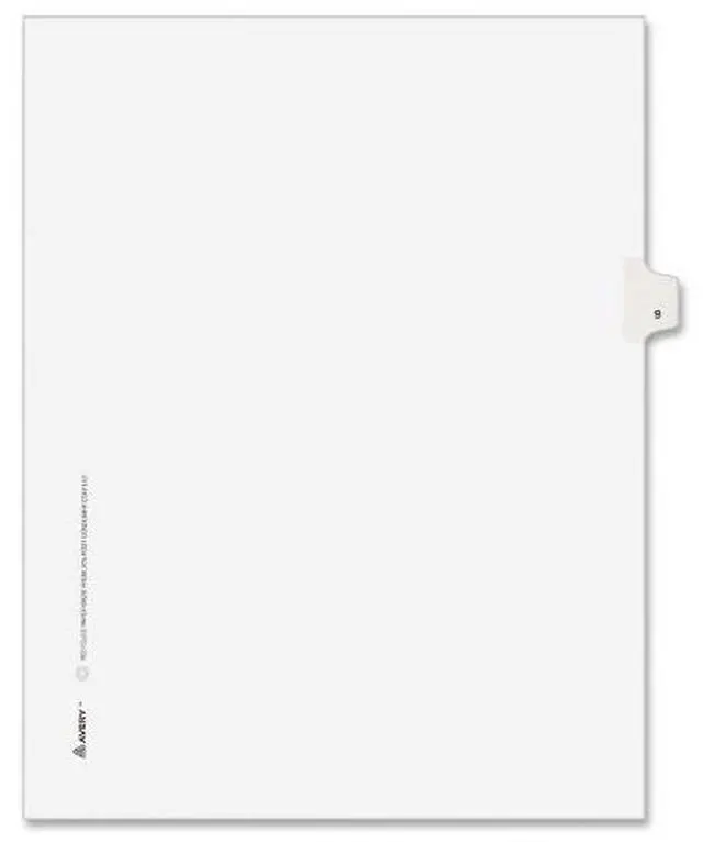 Alt view image 2 of 7 - Avery 82207 Allstate-Style Legal Side Tab Divider, Title: 9, Letter, White, 25/Pack