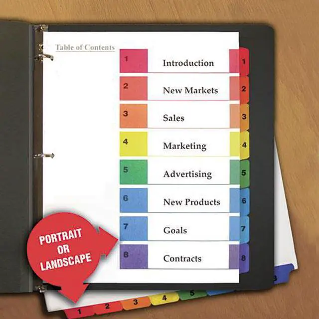 Main image of UNIVERSAL Table of Contents Dividers Assorted Color 8-Tab 1-8 Letter White 6/PK