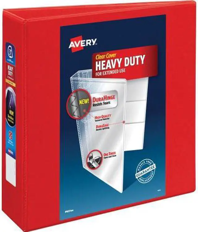 Alt view image 8 of 20 - Avery Heavy-Duty View Binder w/Locking 1-Touch EZD Rings 3" Cap Red 79325