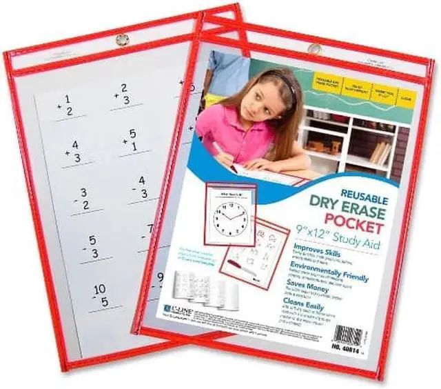 Alt view image 11 of 20 - C-Line Dry Erase Pocket Reusable 9"x12" 30/BX Red 40814
