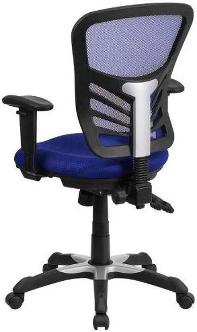 Alt view image 6 of 20 - Mid-Back Blue Mesh Multifunction Executive Swivel Ergonomic Office Chair with Adjustable Arms