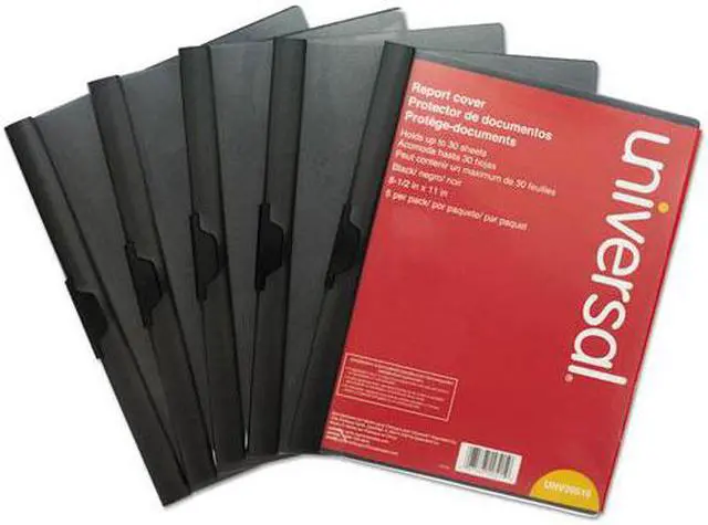 Main image of Universal 20515 Plastic Report Cover W/Clip, Letter, Holds 30 Pages, Clear/Black, 5/Pk