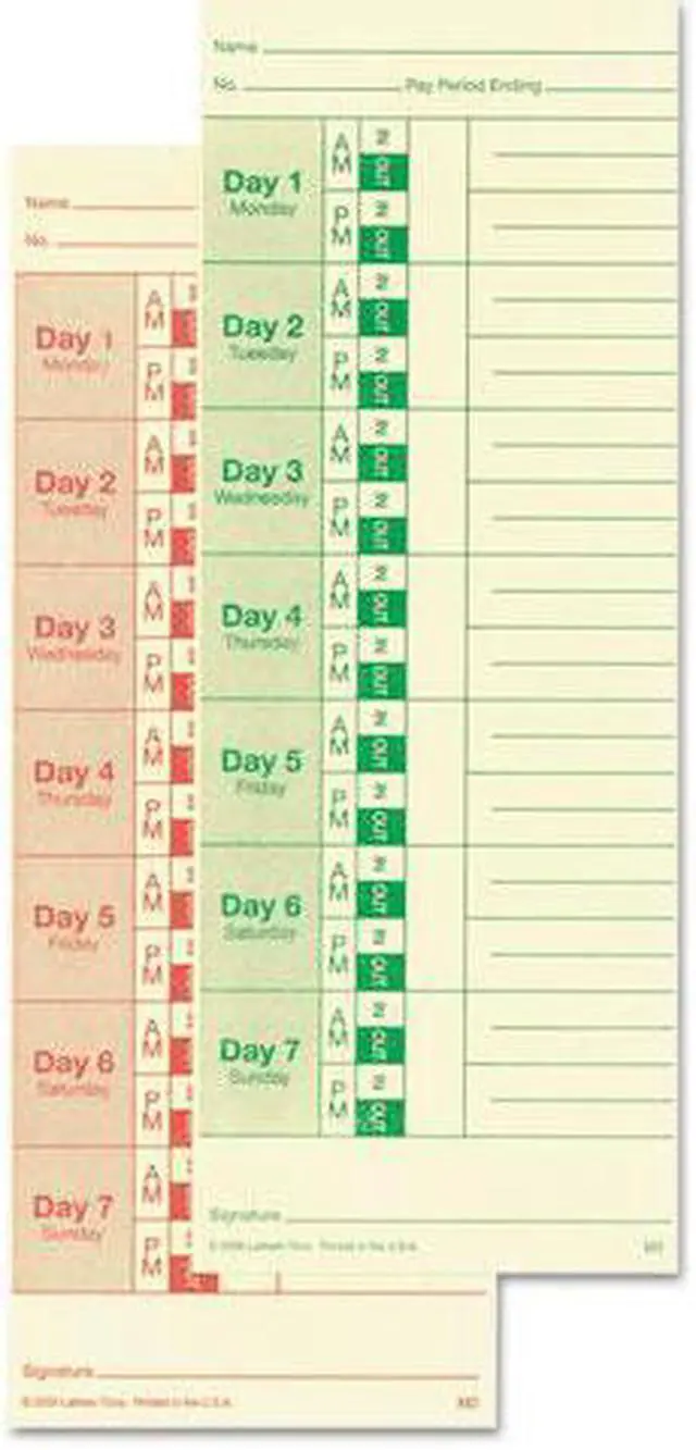 Main image of Universal Time Card, Side Print, 3 1/2 x 9, Bi-Weekly/Weekly, 2-Sided 100/Pack