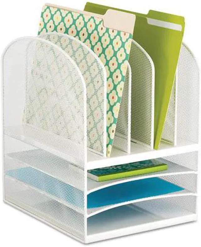 Alt view image 5 of 15 - Safco Onyx Mesh Desk Organizer Eight Sections 11 1/2 x 9 1/2 x 13 White 3266WH