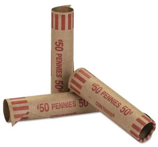 Main image of Coin-Tainer Preformed Tubular Coin Wrappers Pennies $.50 1000 Wrappers/Box 20001