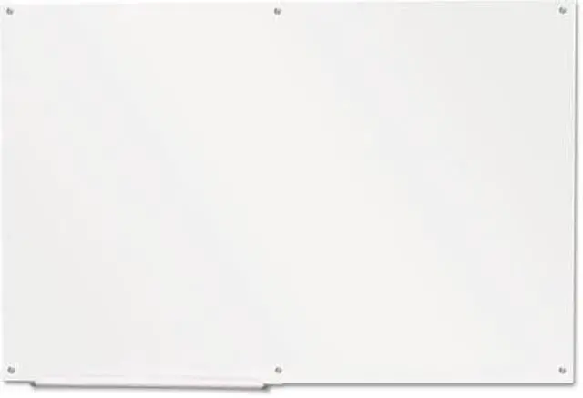 Main image of Universal Frameless Glass Marker Board, 72" X 48", White UNV43234 Includes marker holder and mounting kit