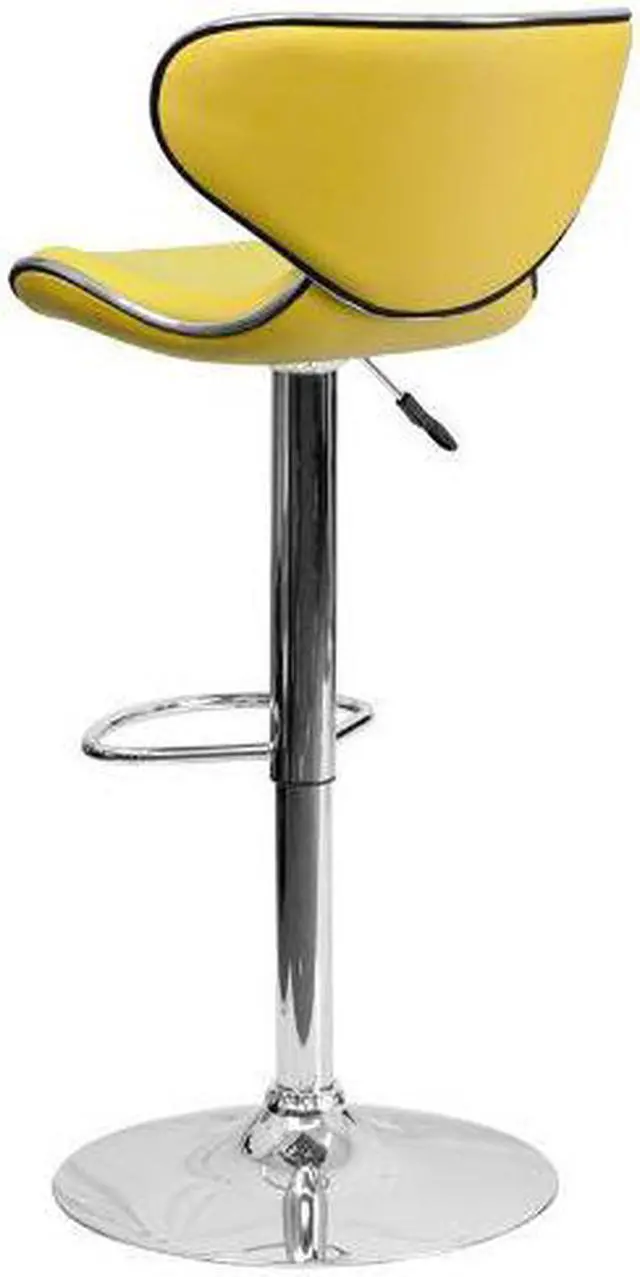 Alt view image 6 of 20 - Contemporary Cozy Mid-Back Yellow Vinyl Adjustable Height Barstool with Chrome Base