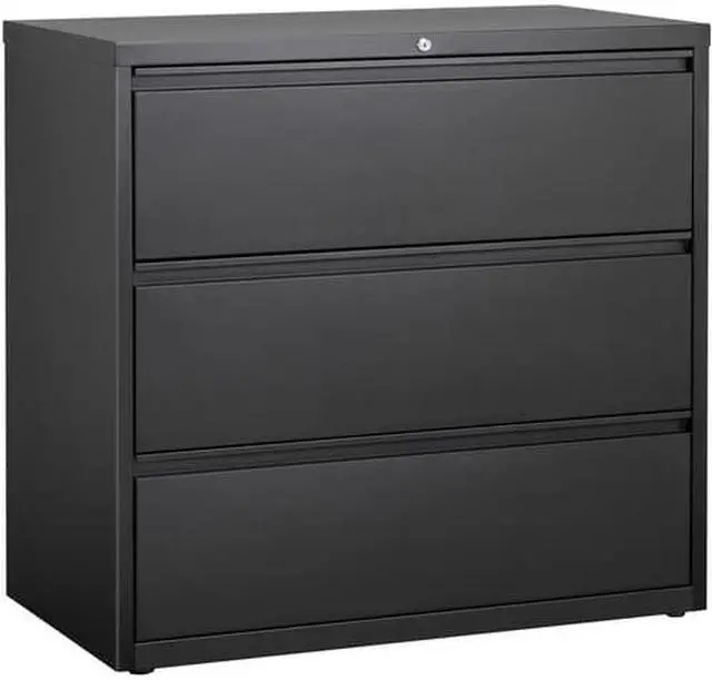 Alt view image 7 of 11 - Lorell 3-Drawer Black Lateral Files - 42" x 18.6" x 40.3" - 3 x Drawer(s) for File - Letter, Legal, A4 - Lateral - Locki
