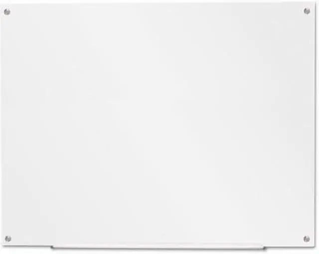 Main image of Universal Frameless Glass Marker Board, 48" X 36", White UNV43233 Includes marker holder and mounting kit