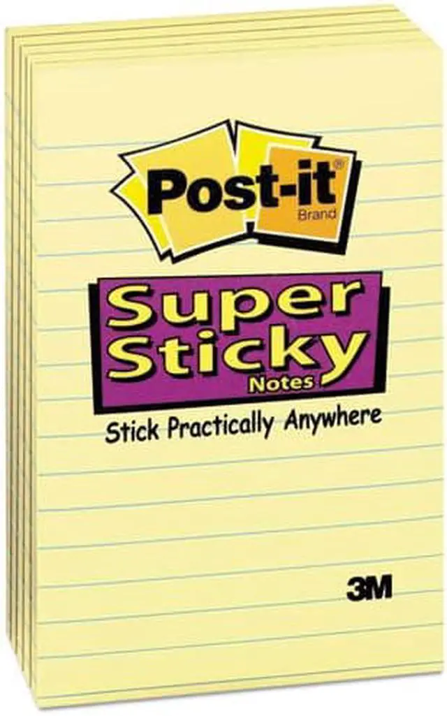 Alt view image 5 of 18 - 3M 6605SSCY Super Sticky Notes  4 x 6  Canary Yellow  Five 90-Sheet Pads Pack