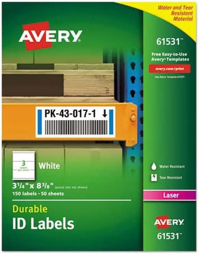 Alt view image 8 of 20 - Avery Durable ID Labels, TrueBlock Technology, Permanent Adhesive, 3-1/4" x 8-3/8", 150 Labels (61531)