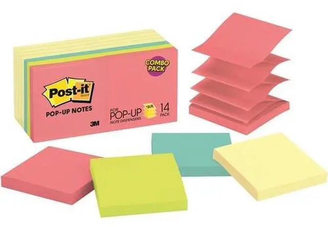 Alt view image 4 of 20 - 3M R33014YWM Pop-Up Note Pad Refills, 3 x 3, 7 Canary Yellow & 7 Asst. Brights 100-Sheet Pads