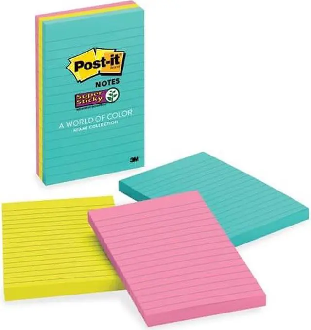 Alt view image 3 of 20 - Post-it Super Sticky Pads in Miami Colors 4 x 6 Miami 90/Pad 3 Pads/Pack 6603SSMIA