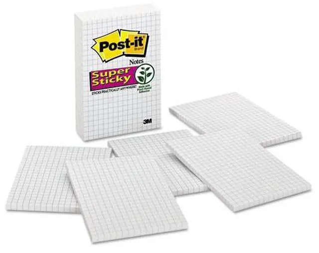 Main image of 3M 660SSGRID Grid Notes, 4 x 6, White with Blue Grid, 3 90-Sheet Pads/Pack