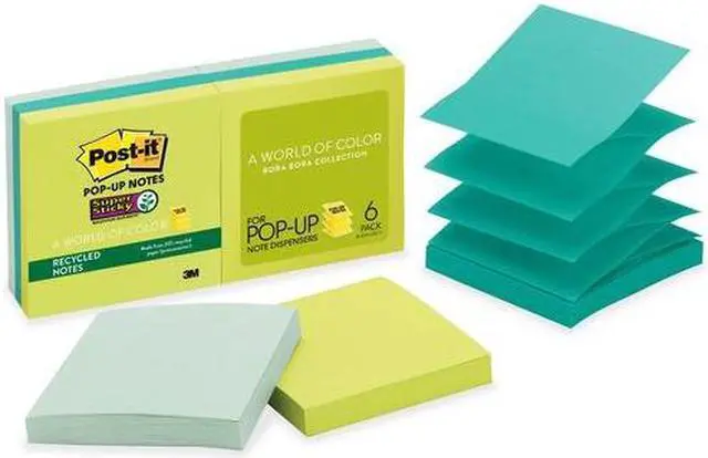Alt view image 3 of 20 - Post-it Pop-up Recycled Notes in Bora Bora Colors 3 x 3 90-Sheet 6/Pack R3306SST