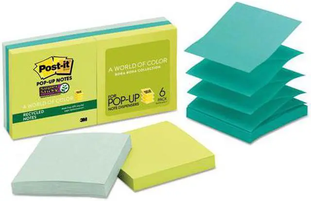 Alt view image 2 of 20 - Post-it Pop-up Recycled Notes in Bora Bora Colors 3 x 3 90-Sheet 6/Pack R3306SST