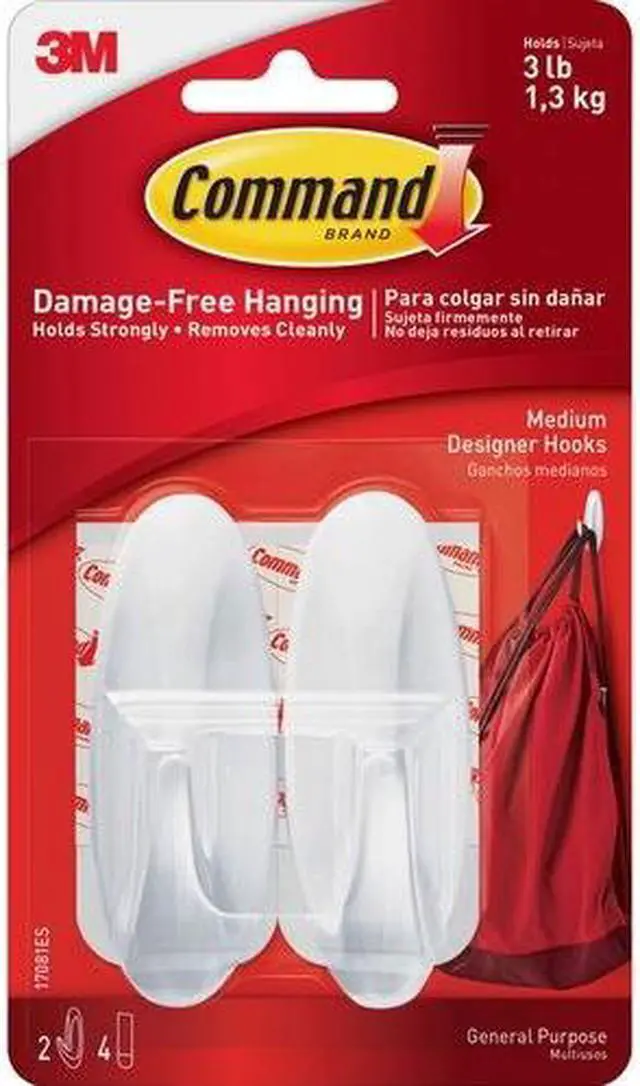 Alt view image 2 of 16 - 3M 17081 Command Designer Medium Hooks 2 hooks, 4 strips