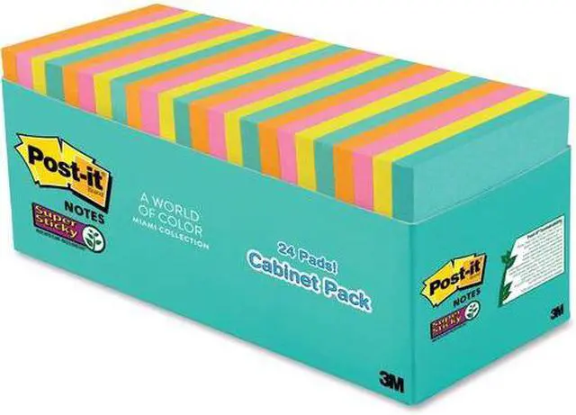 Alt view image 2 of 10 - Post-it Super Sticky Pads in Miami Colors 3 x 3 Miami 70/Pad 24 Pads/Pack