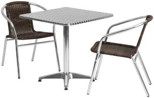 Alt view image 7 of 20 - Flash Furniture Lila Indoor-Outdoor 27.5'' Square Table Set with 2 Rattan Chairs Dark Brown (TLH28SQ020CHR2)