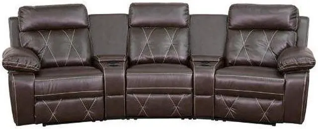 Alt view image 5 of 12 - Reel Comfort Series 3-Seat Reclining Brown LeatherSoft Theater Seating Unit with Curved Cup Holders