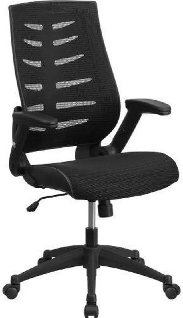 Alt view image 7 of 20 - High Back Designer Black Mesh Executive Swivel Ergonomic Office Chair with Height Adjustable Flip-Up Arms